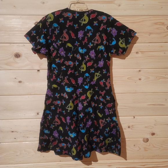 Vintage Women's 80s Access Animal Print Shoulder Pads Romper Size L Knee Length - Picture 2 of 3